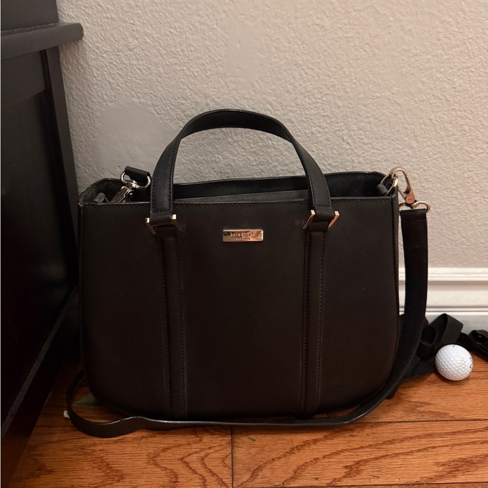 Black Structured Satchel Handbag with Gold Accents